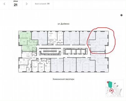 2-к квартира, 70.1 м², 21/30 эт.
