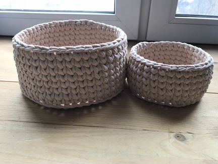 Набор вязаных корзинок из трикотажной пряжи, 2 шт