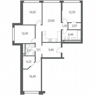 4-к квартира, 117.2 м², 12/35 эт.