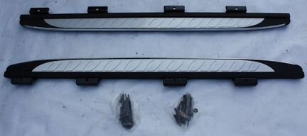 Пороги (Silver+Black) Hyundai Santafe 2013 DM