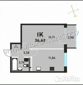 1-к квартира, 36.6 м², 4/9 эт.